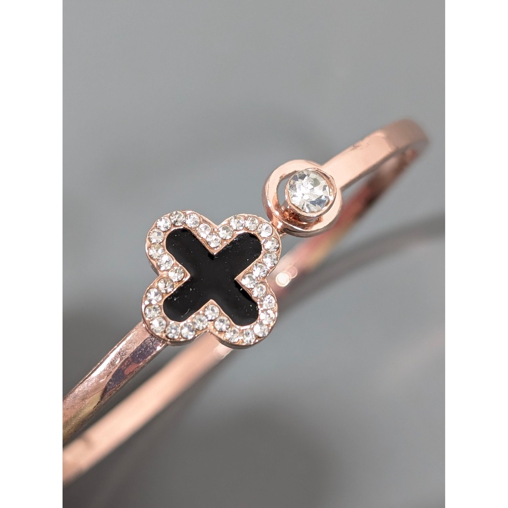 Rose Gold Tone‎ Cross Bangle Bracelet 6.5" Minimalist Hinged Cuff - Picture 4 of 7
